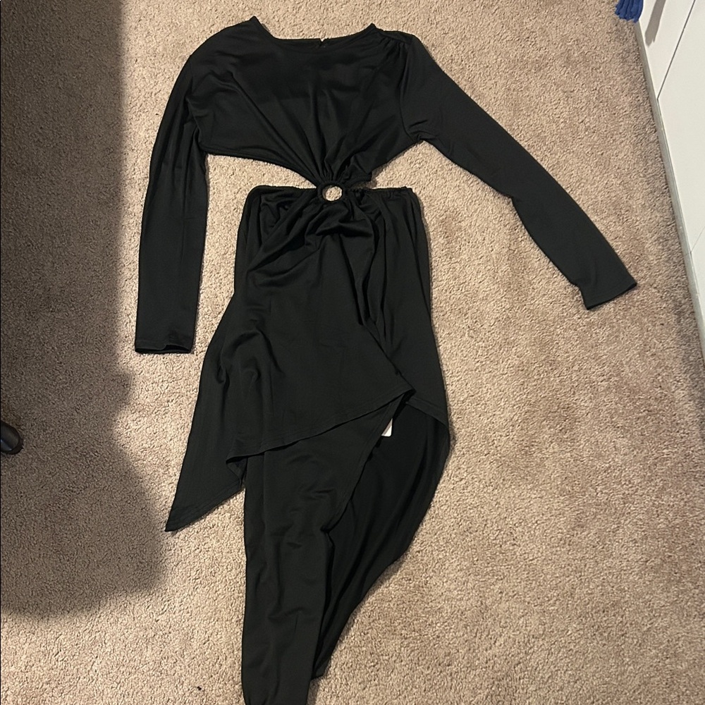 Elegant Black Long Sleeve Dress with slit